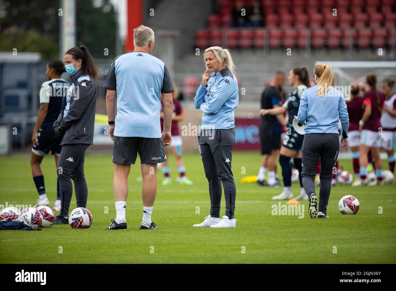 London, UK. 11th September, 2021. Aston Villa manager Carla Ward ahead of the Barclay’s FA WSL fixture against West Ham at the Chigwell Construction Stadium. Credit: Liam Asman/Alamy Live News Stock Photo