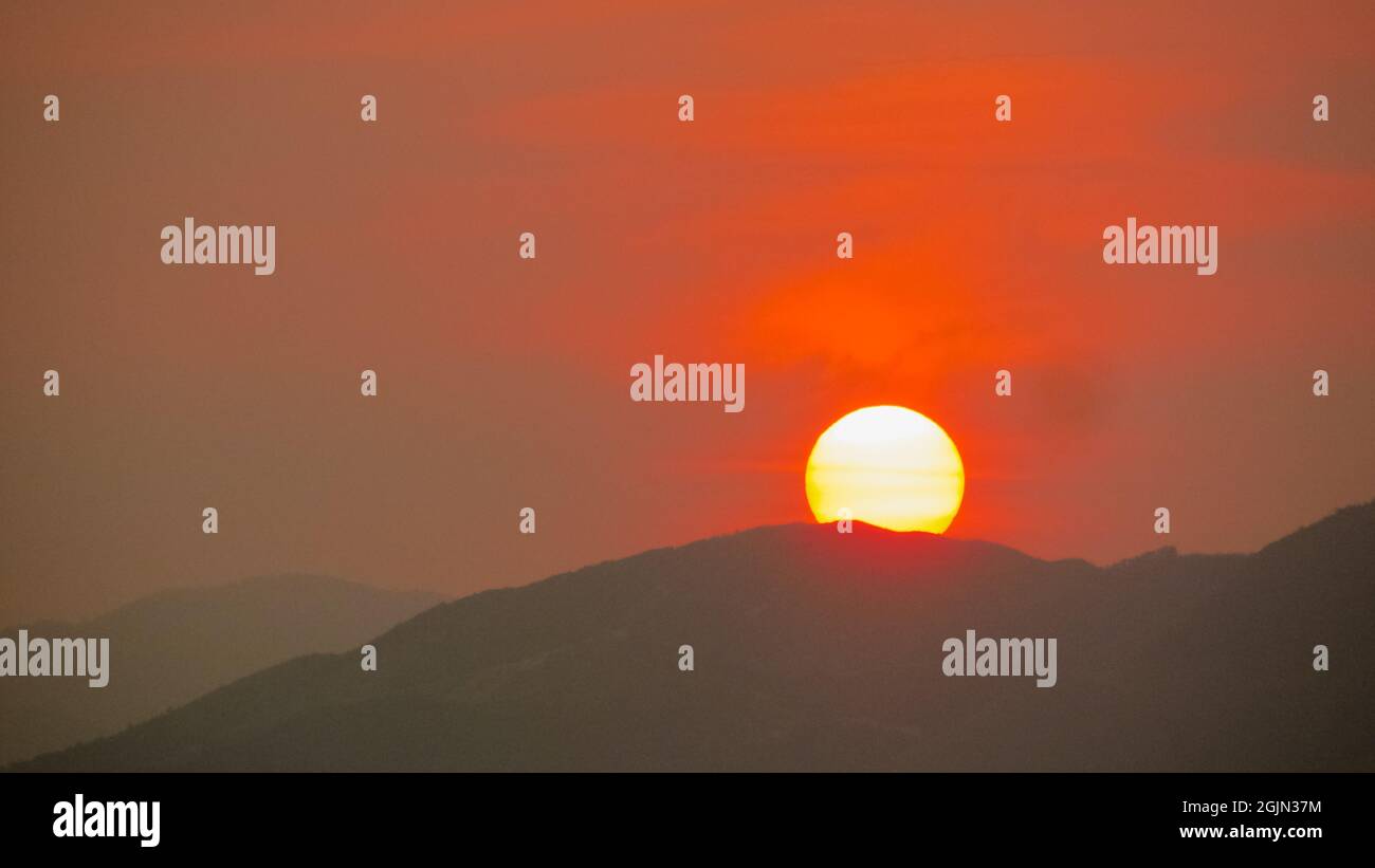 sunset view from the mountaintop in Nha Trang Bay, Vietnam Stock Photo