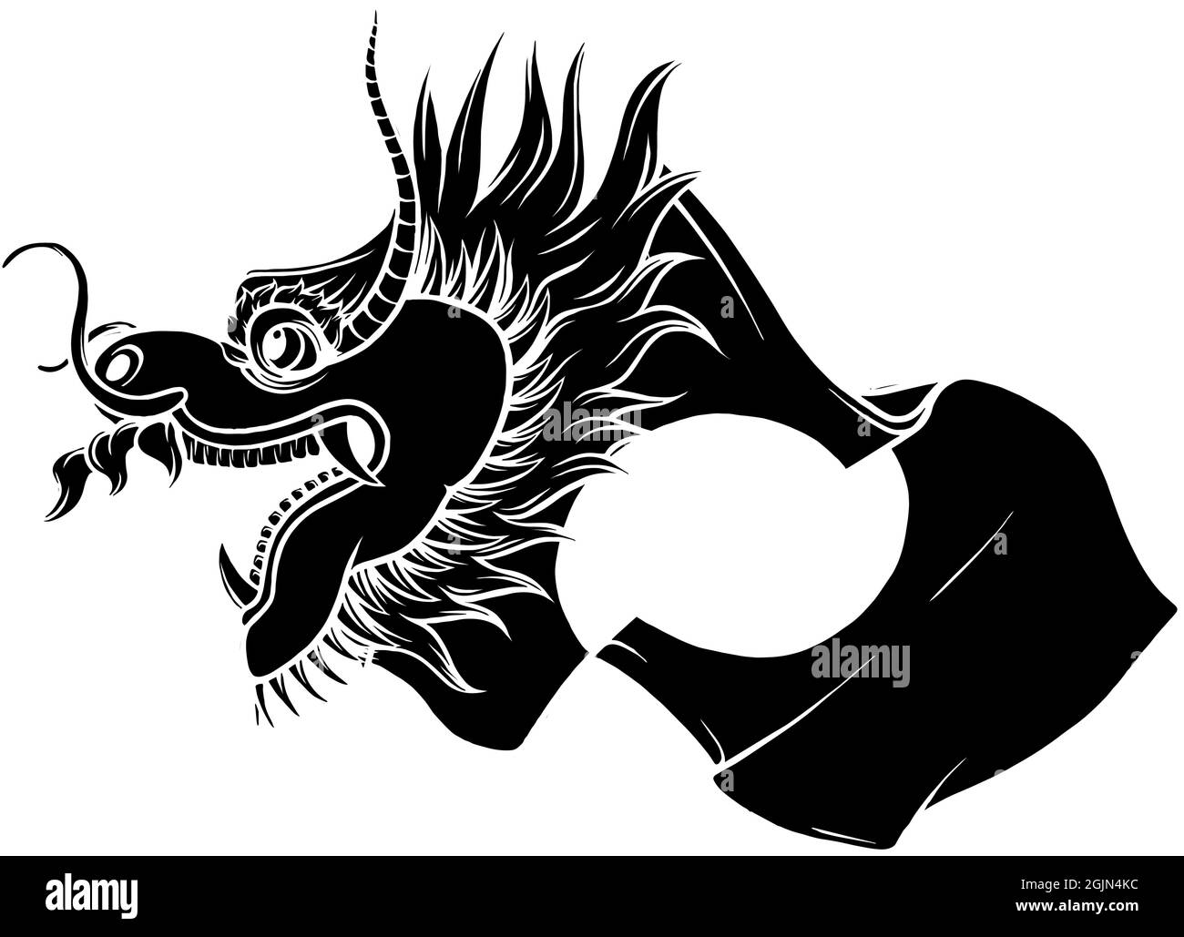 chinese dragon head black and white