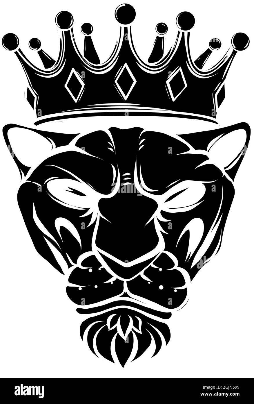 Tiger silhouette illustration with crown vector design Stock Vector
