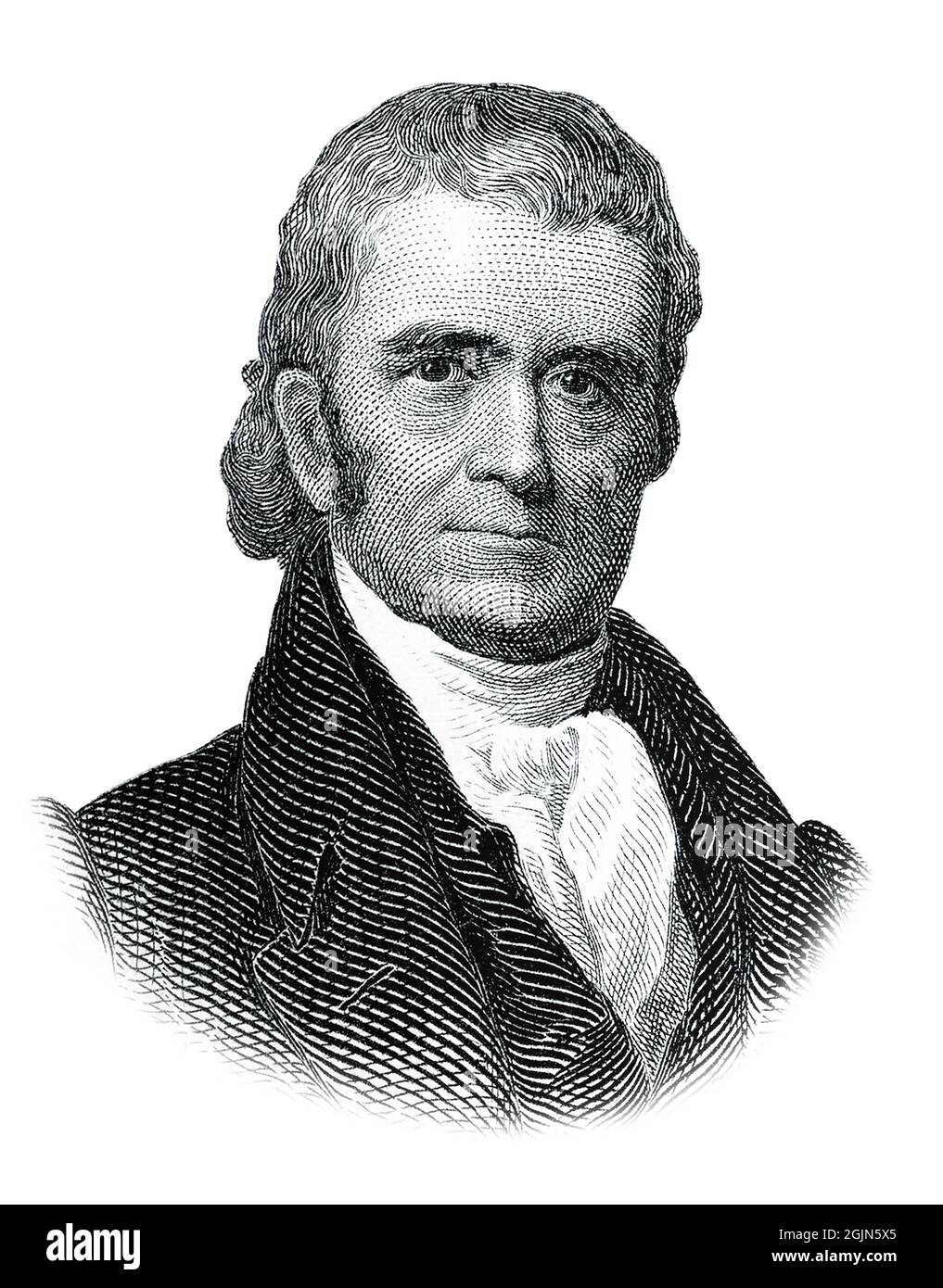 Portrait of John Marshall Isolated on White Background Stock Photo