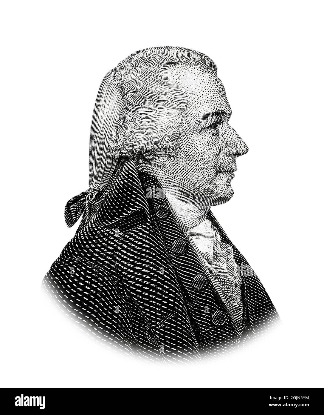 Portrait of U.S. President Alexander Hamilton Isolated on White Background Stock Photo