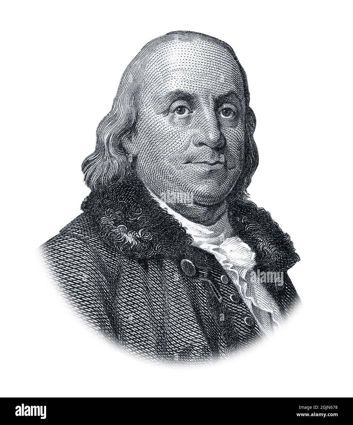 Portrait of Benjamin Franklin Isolated on White Background Stock Photo