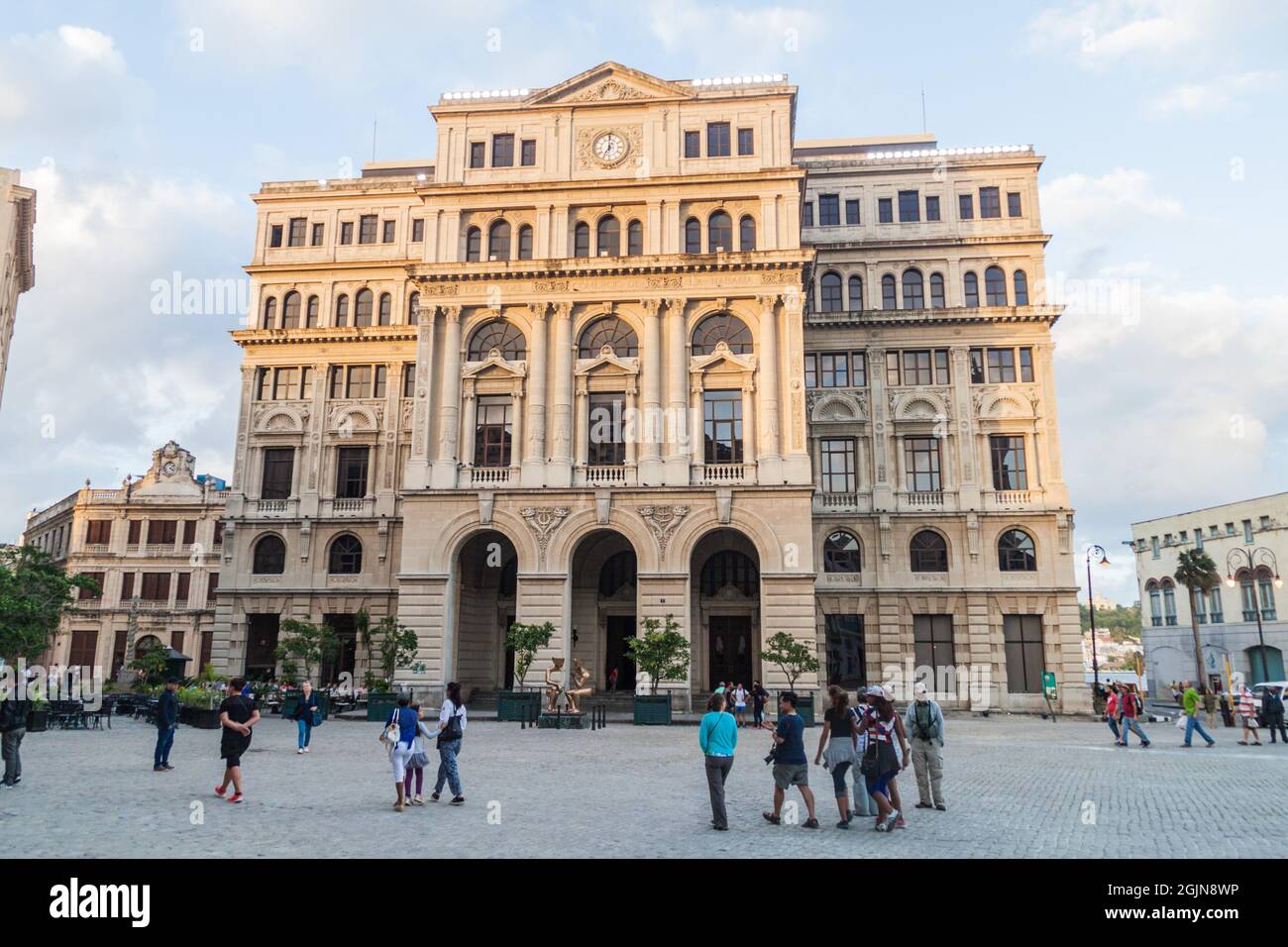 HAVANA, CUBA - FEB 20, 2016: Lonja del Comercio building on Plaza de San Francisco de Asis square in Havana Vieja. Stock Photo