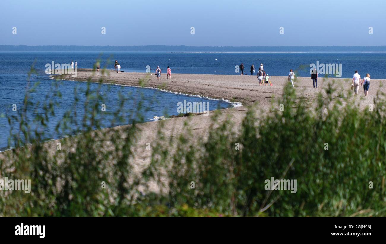 Touristst on Rewa small peninsula in Poland - Baltic Sea, Pucka Bay Stock Photo