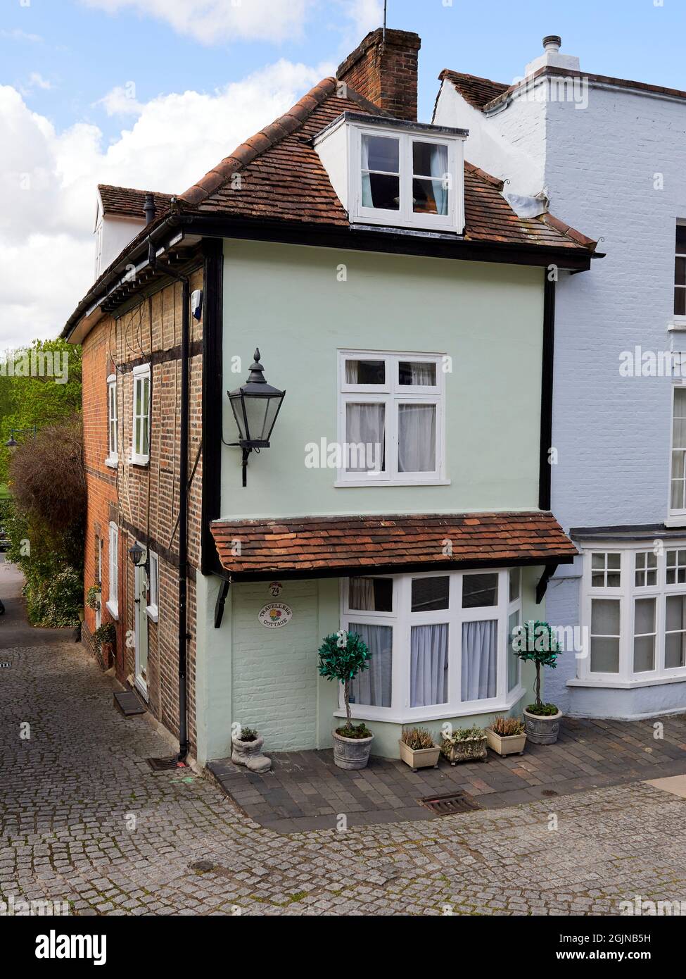 The Tambury Gazette and associated buildings in fictional village of Tambury for the Netflix hit-series After Life, starring Ricky Gervais. Stock Photo