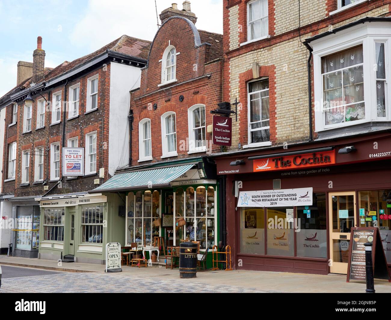 The Tambury Gazette and associated buildings in fictional village of Tambury for the Netflix hit-series After Life, starring Ricky Gervais. Stock Photo