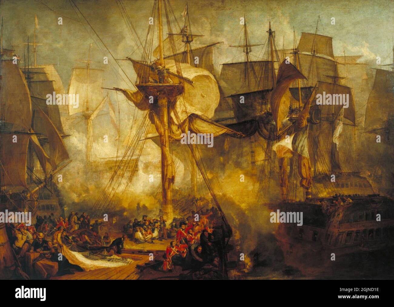 Scenes from The Battle of Trafalgar, in which the French Navy was destroyed. Painting by JMW Turner. Stock Photo