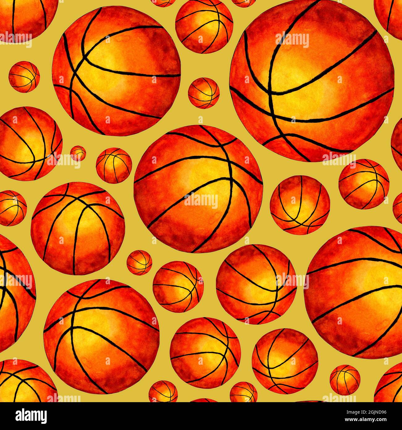 Watercolor illustration Basketball ball seamless background. Ideal for