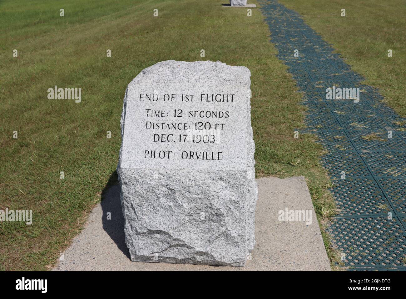 Stone Markers showing landing spot of the first flight by Wright brothers on 17 December 1903 Stock Photo