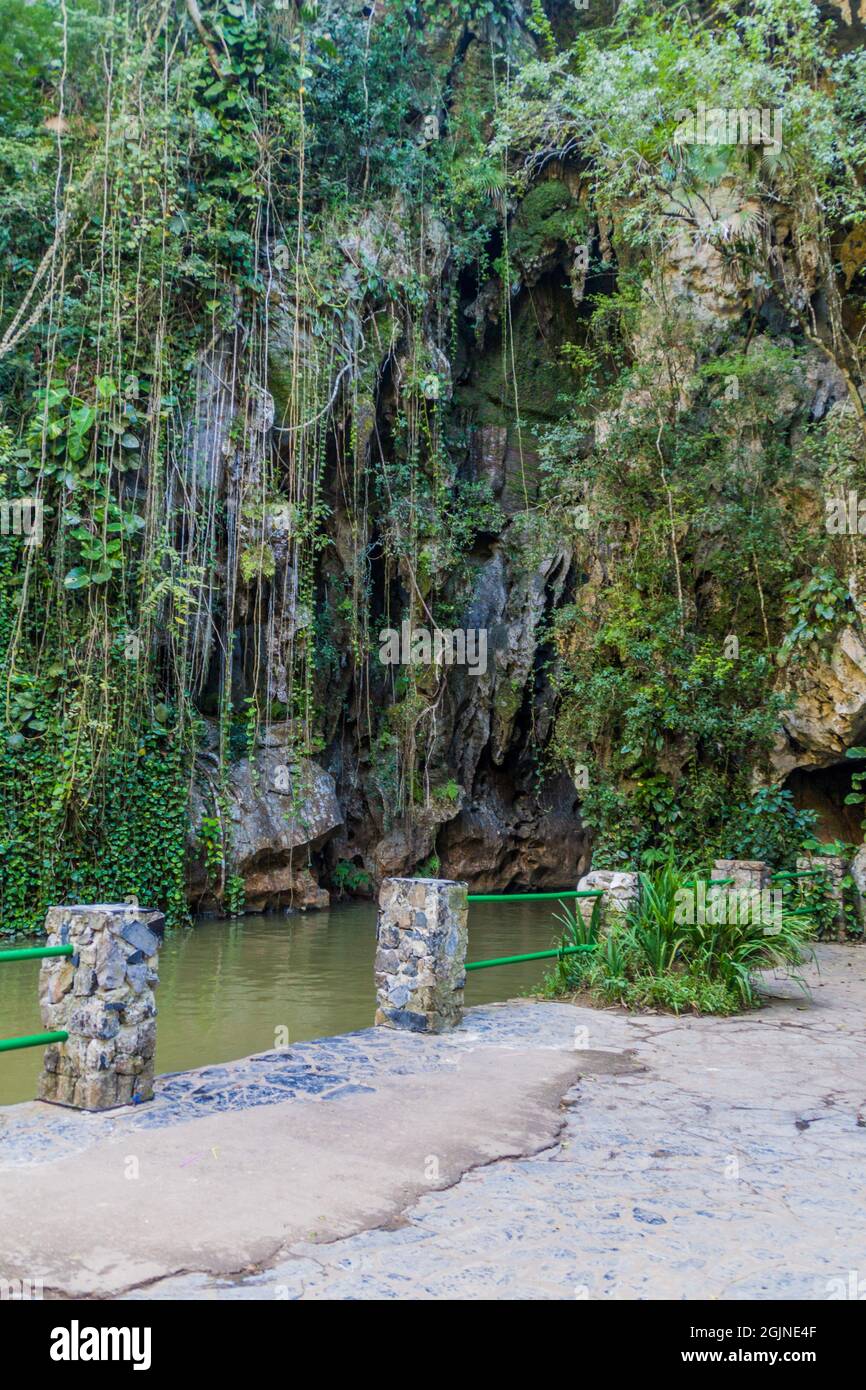 Entrance of Cueva del Indio cave in National Park Vinales, Cuba Stock Photo