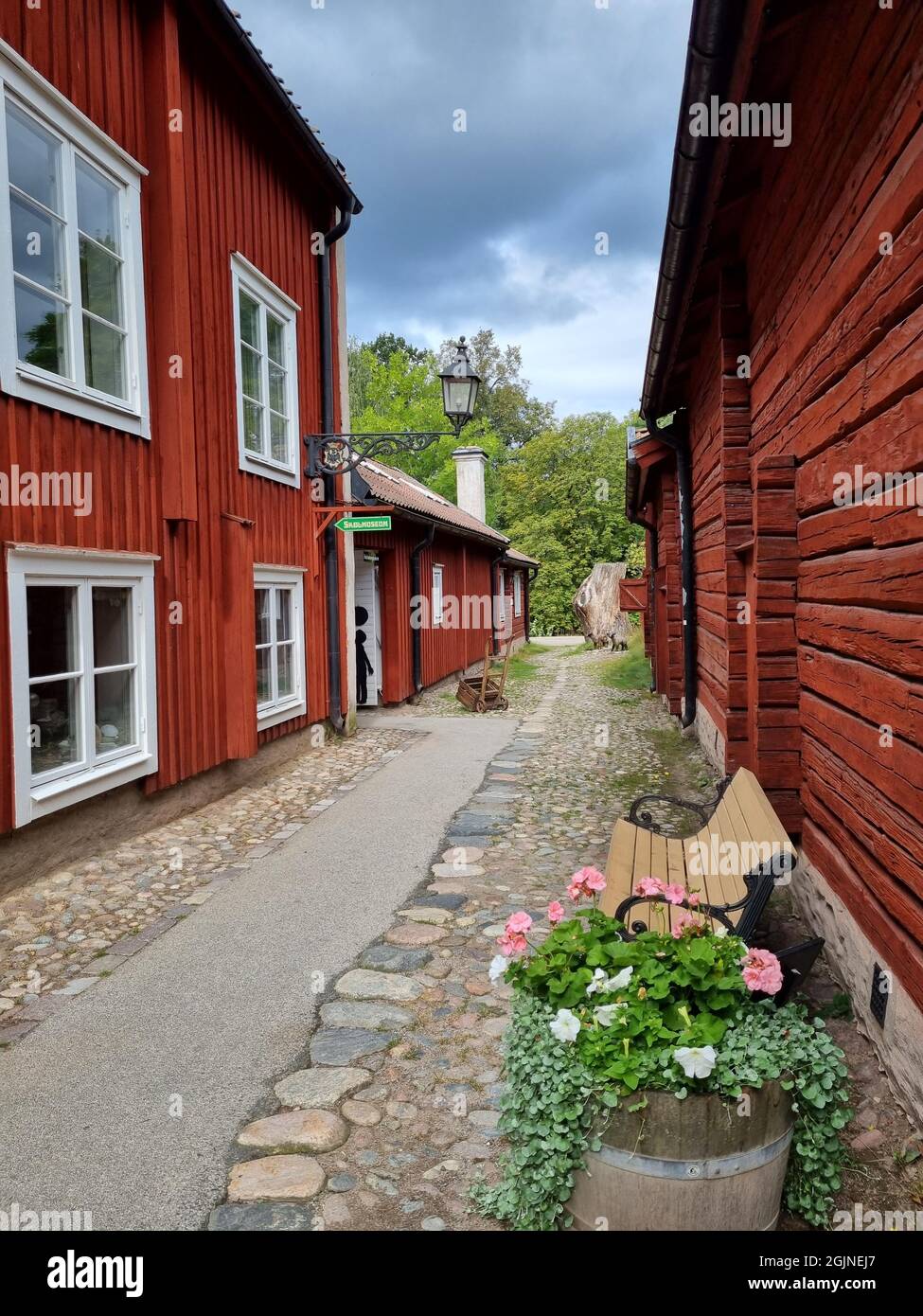 Scenic alley and old timber houses in Wadkoping, a historical center of