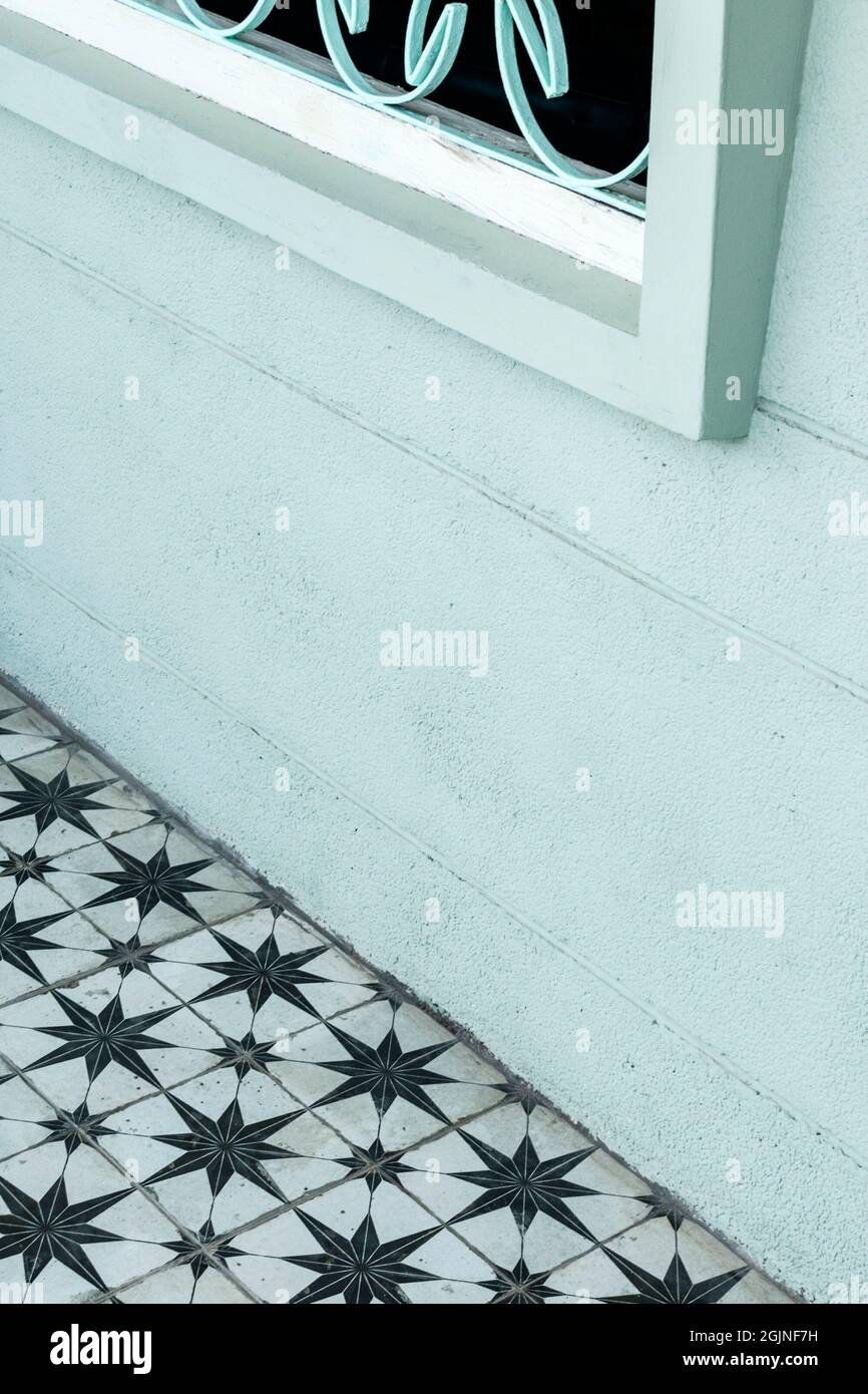 retro mediterranean interior design detail with vintage floor tiles Stock Photo