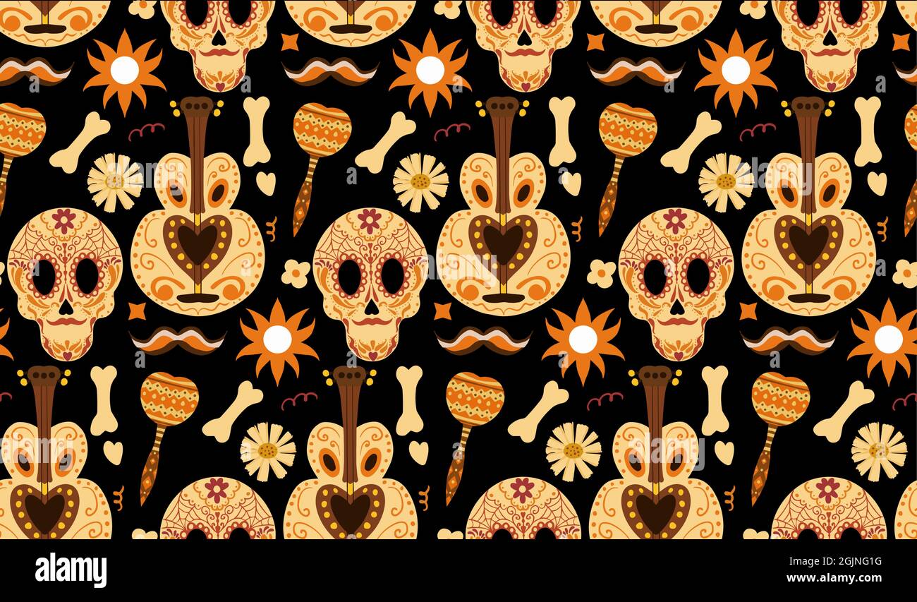 Day of the dead seamless pattern. Dia de los Muertos hand drawing repeating  texture. Mexican holiday Halloween with sugar skulls background wallpaper  Stock Vector Image & Art - Alamy