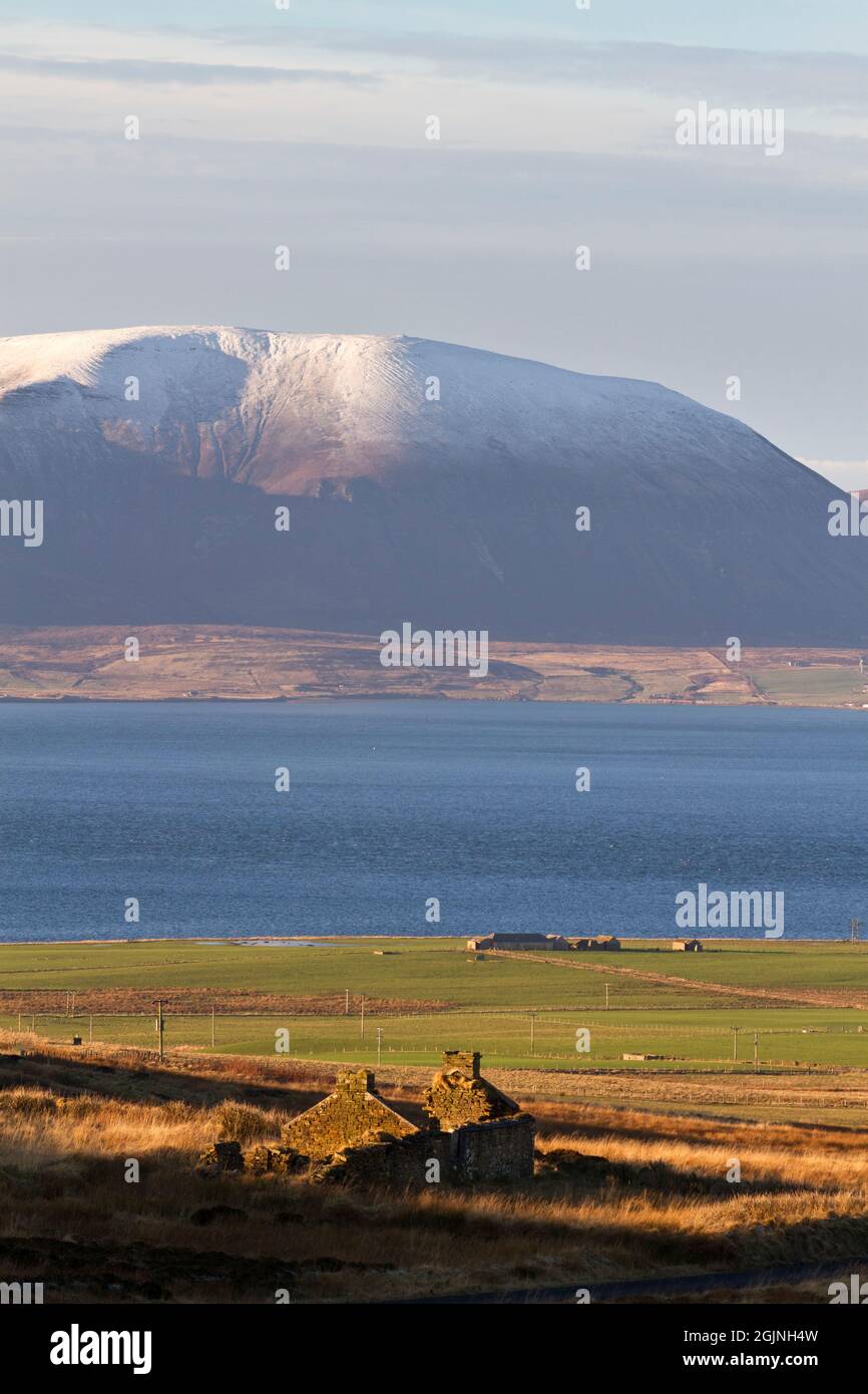 Snow capped Ward Hill on Isle of Hoy, Orkney Isles Stock Photo