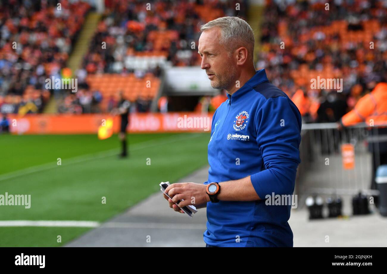 Blackpool manager Neil Critchley during the Sky Bet Championship match at Bloomfield Road, Blackpool. Picture date: Saturday September 11, 2021. Stock Photo