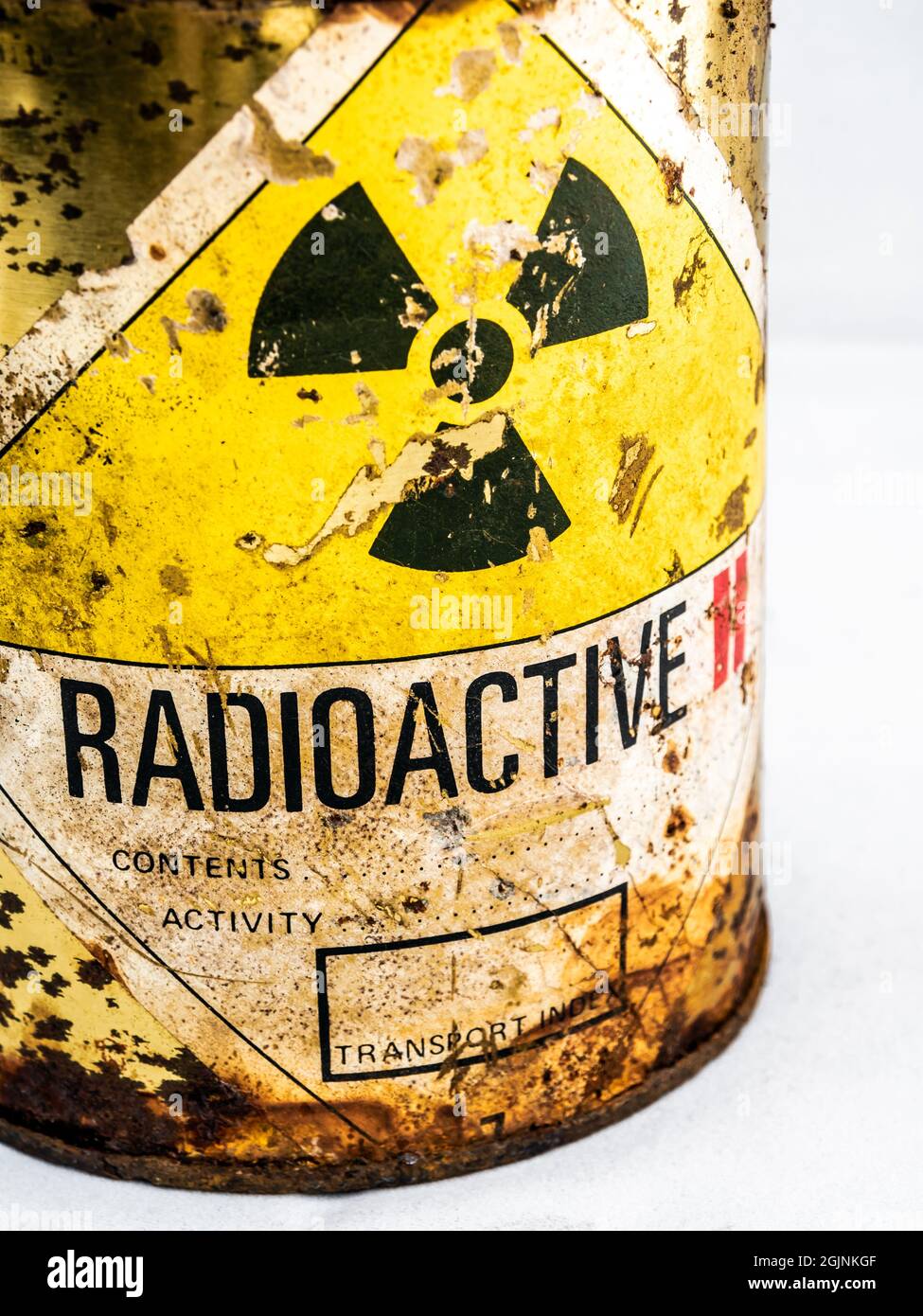 Rusty and decay steel container of old Radioactive material barrel