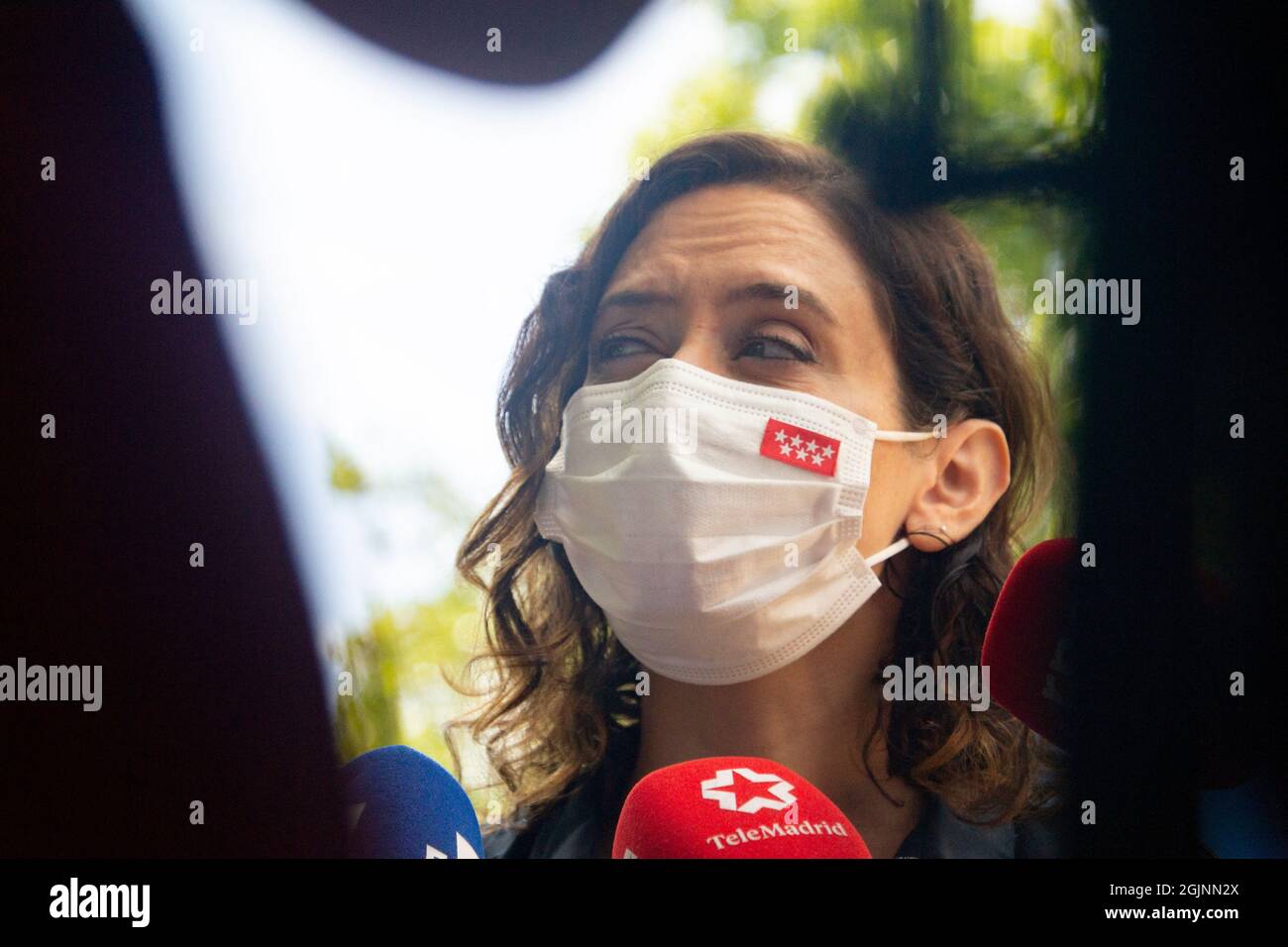 The President of the Community of Madrid, Isabel Díaz Ayuso in the 80th edition of the book fair located in the Parque del Retiro in Madrid, in Spain. Stock Photo