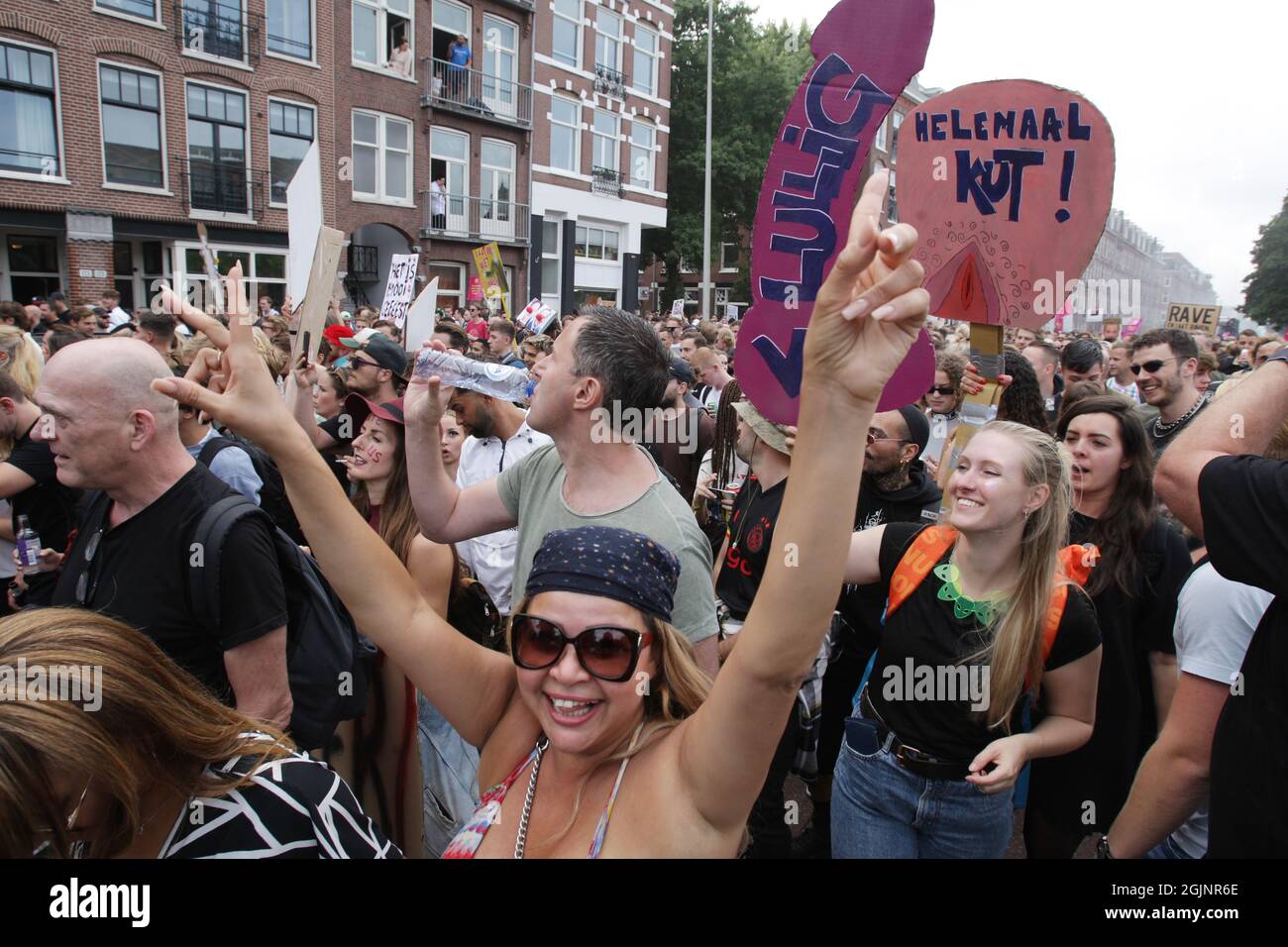 Amsterdam, Netherlands. 11th Sep, 2021. Thousands people take part in the  'Unmute Us' march protest against coronavirus restrictions on September 11,  2021 in Amsterdam, Netherlands. Festival and event organizers protest  simultaneously in
