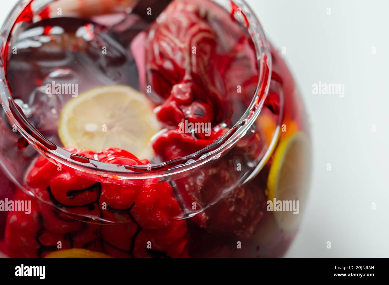 Punch prepared for Halloween party with decorative elements stylized as human organs, scary drink Stock Photo