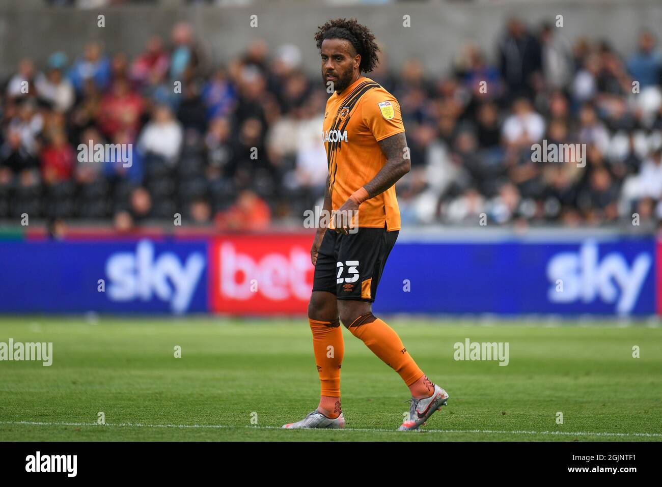 Swansea, UK. 11th Sep, 2021. Tom Huddlestone #23 of Hull City during the  game in Swansea,