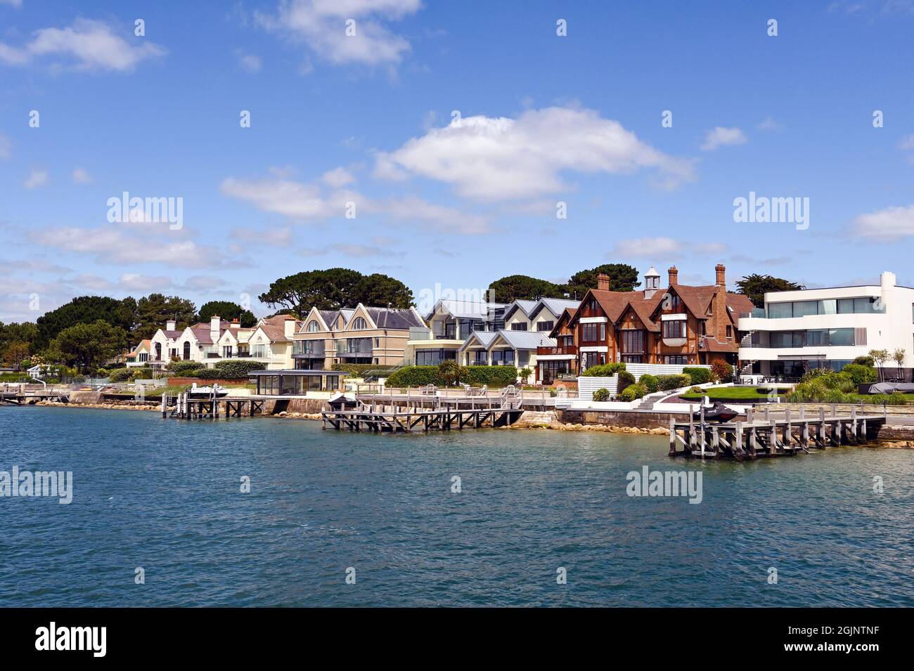 Poole, Dorset, England June 2021 Luxury houses on the seafront in