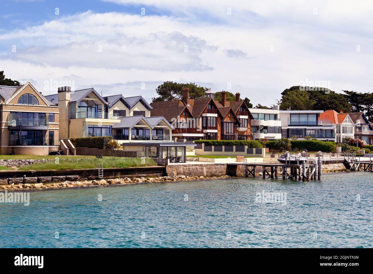 Poole, Dorset, England June 2021 Luxury houses on the seafront in