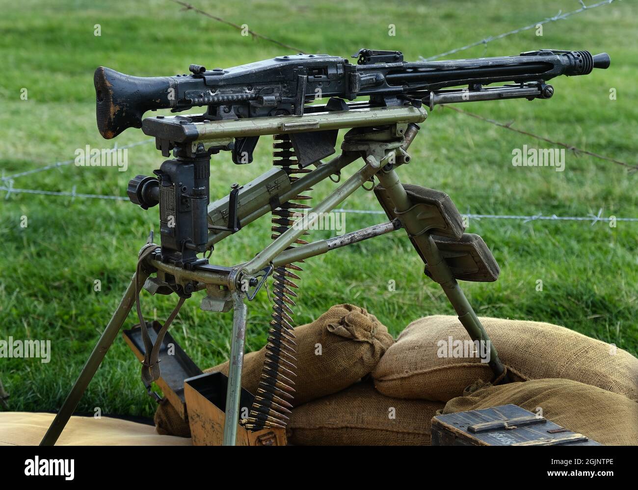 German MG 42 second world war standard squad machine gun on fixed line firing mount. Stock Photo