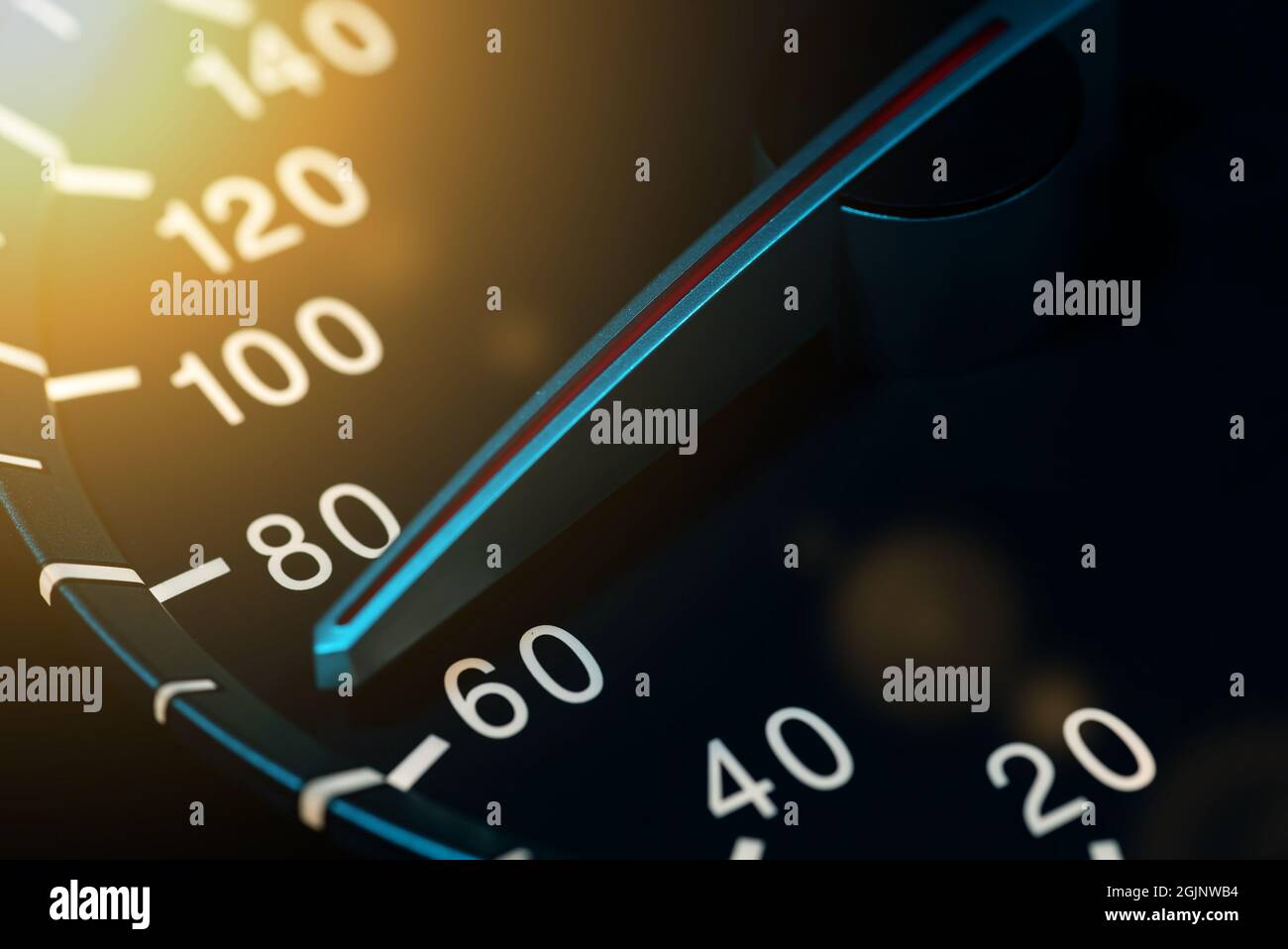 Detail of needle of odometer or speedometer of a car with high speed