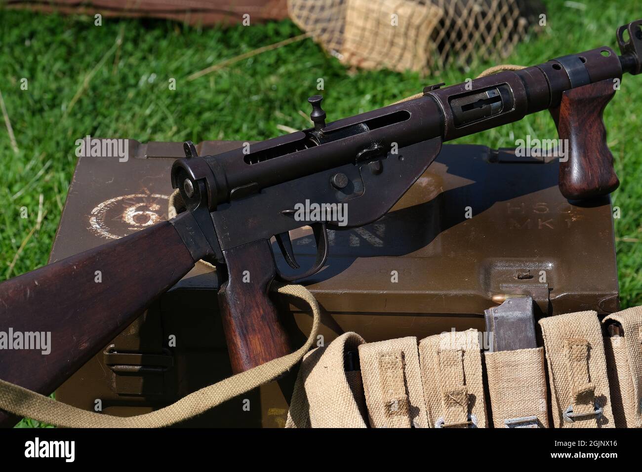 The STEN is a family of British submachine guns in 9×19mm which were used extensively by British and Commonwealth forces throughout World War. Stock Photo