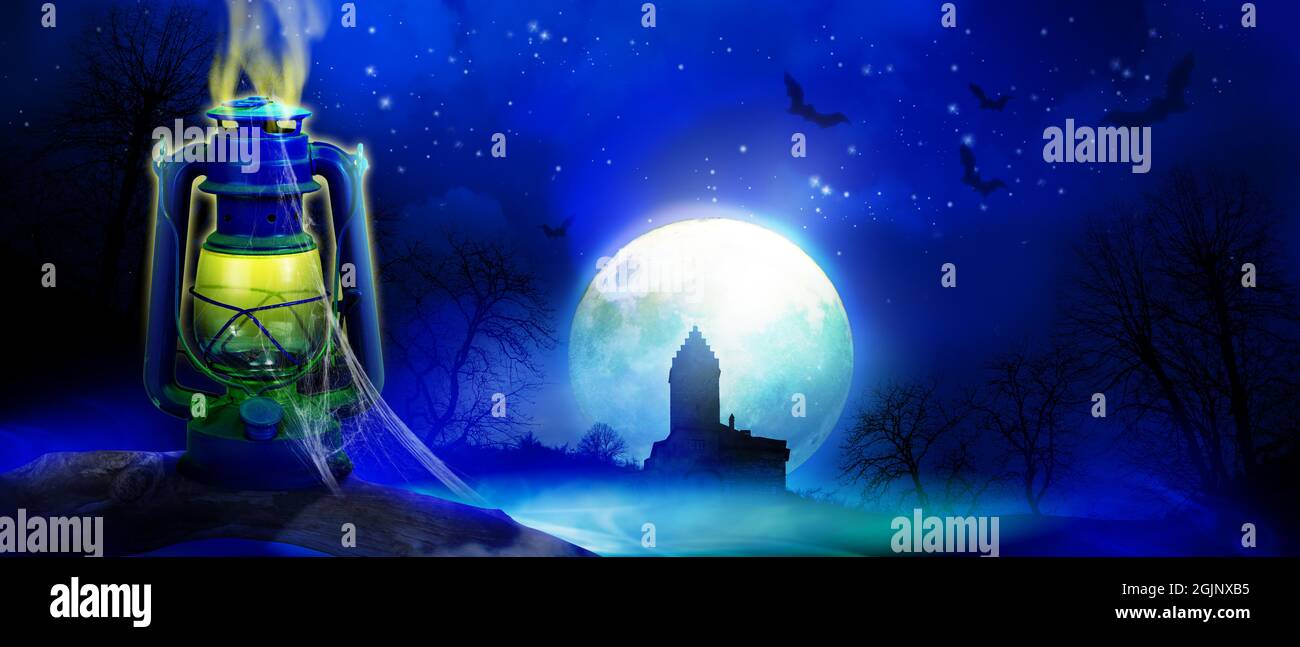 Halloween Background With Graveyard In A Spooky Night Stock Photo Alamy