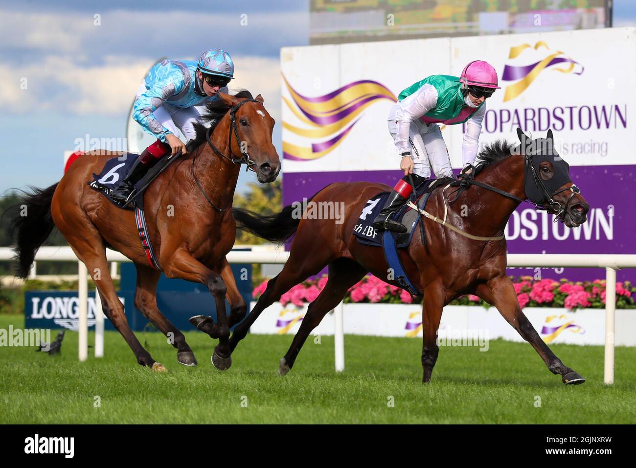 Dublin, USA. 11th Sep, 2021. September 11, 2021: Masen (GB) #4, ridden by jockey Colin Keane holds on to win the Sovereign Path Handicap on the turf on Irish Champions Weekend at Leopardstown Racecourse in Dublin, Ireland on September 11th, 2021. Shamela HanleyEclipse SportswireCSM/Alamy Live News Stock Photo