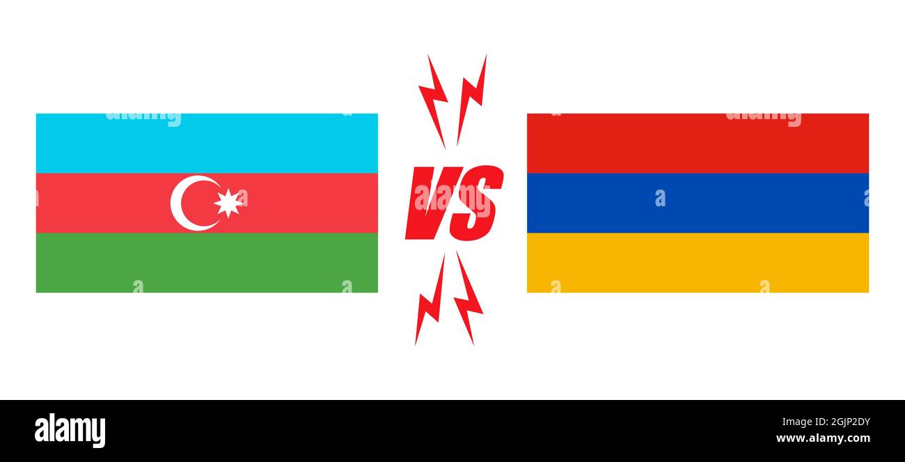 Vector set of two icons of Azerbaijan and Armenia flags. Azerbaijan vs Armenia. Stock Vector