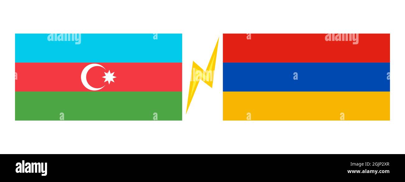 Vector set of two icons of Azerbaijan and Armenia flags. Azerbaijan vs Armenia. Stock Vector