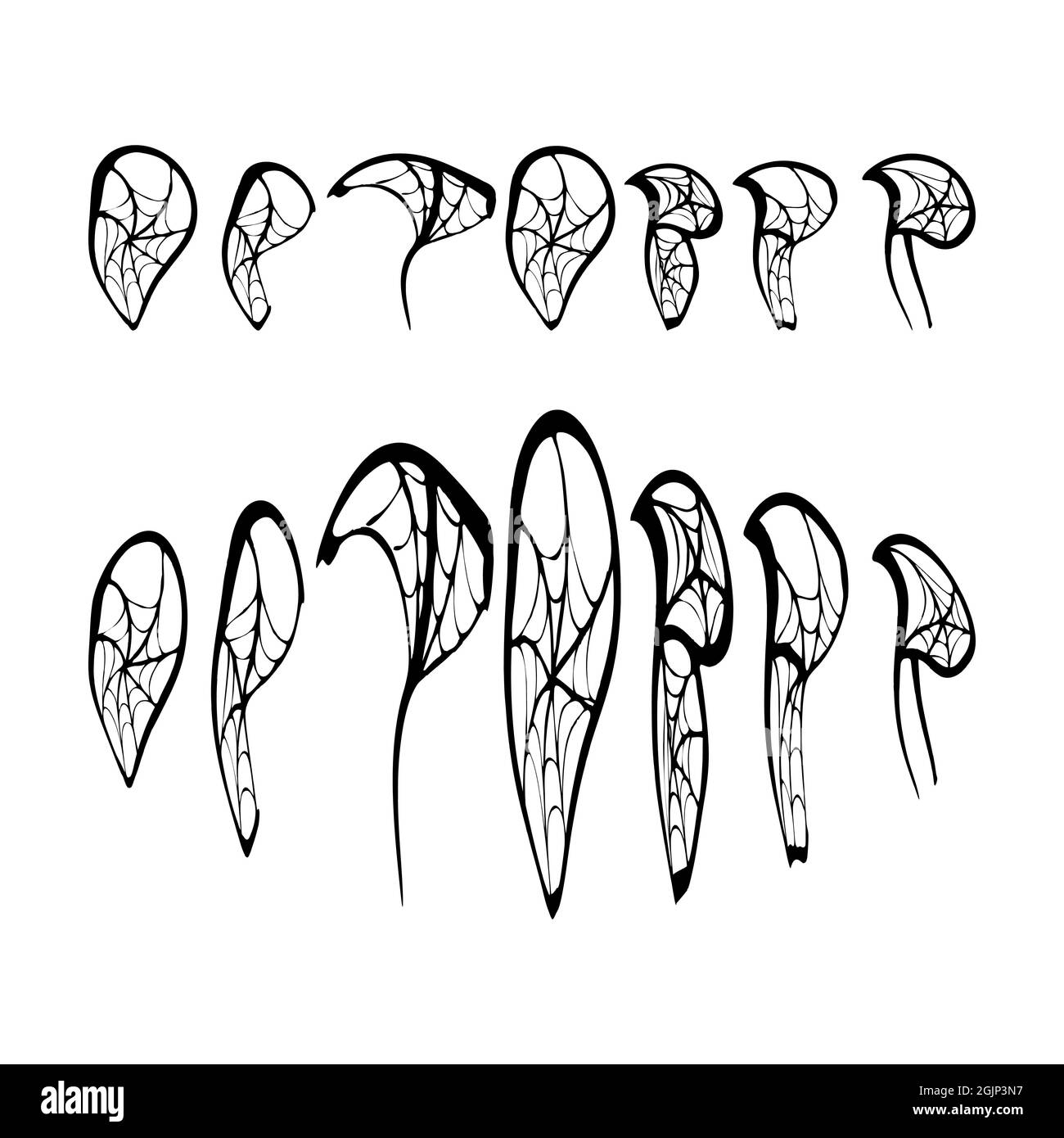 October horrible Halloween, lettering, hand-drawing letters, doodling, with spider webs. Black, on a white background, in isolation. Vector illustration Stock Vector