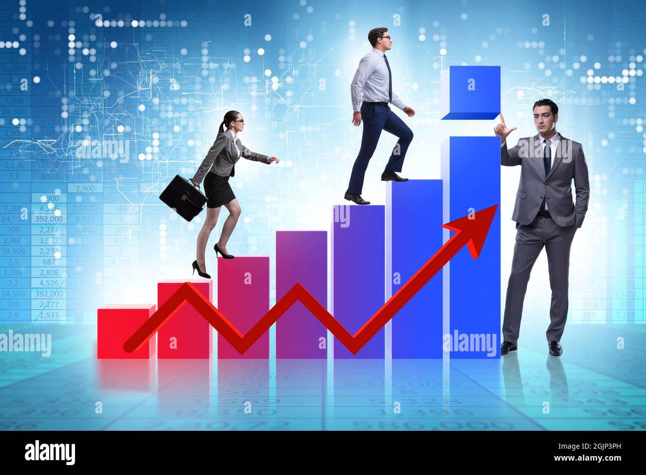 Groewth People Business people supporting economic growth on the chart Stock Photo - Alamy