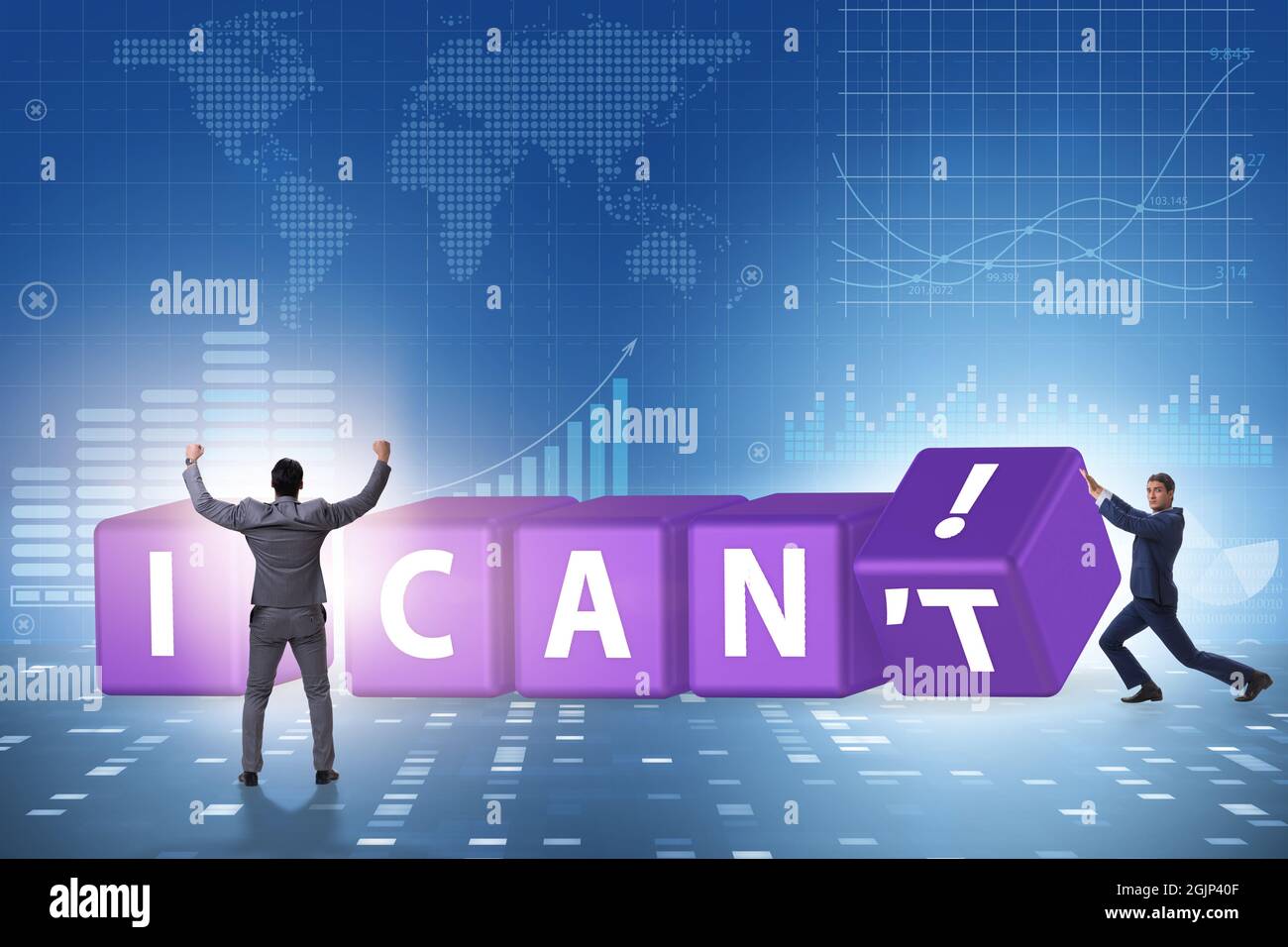 Determination concept with rotating cubes and the businessman Stock ...