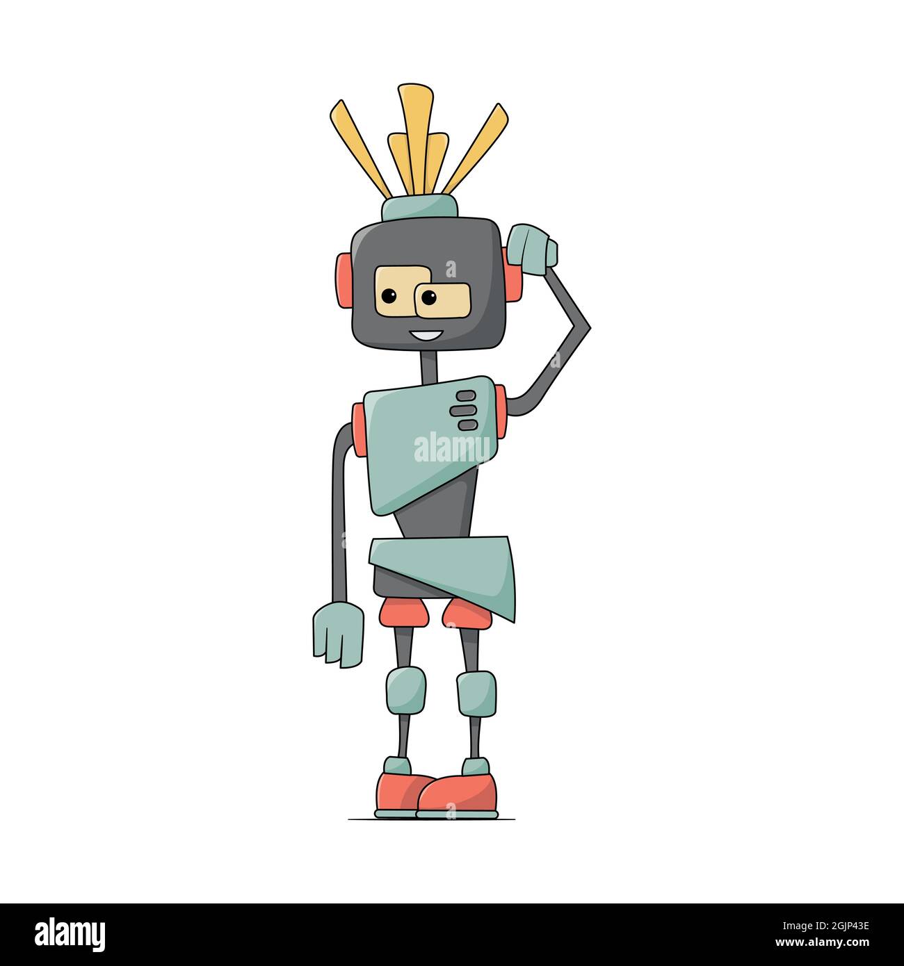 Funny cartoon robot. Hand drawn toy illustration Stock Vector Image & Art -  Alamy