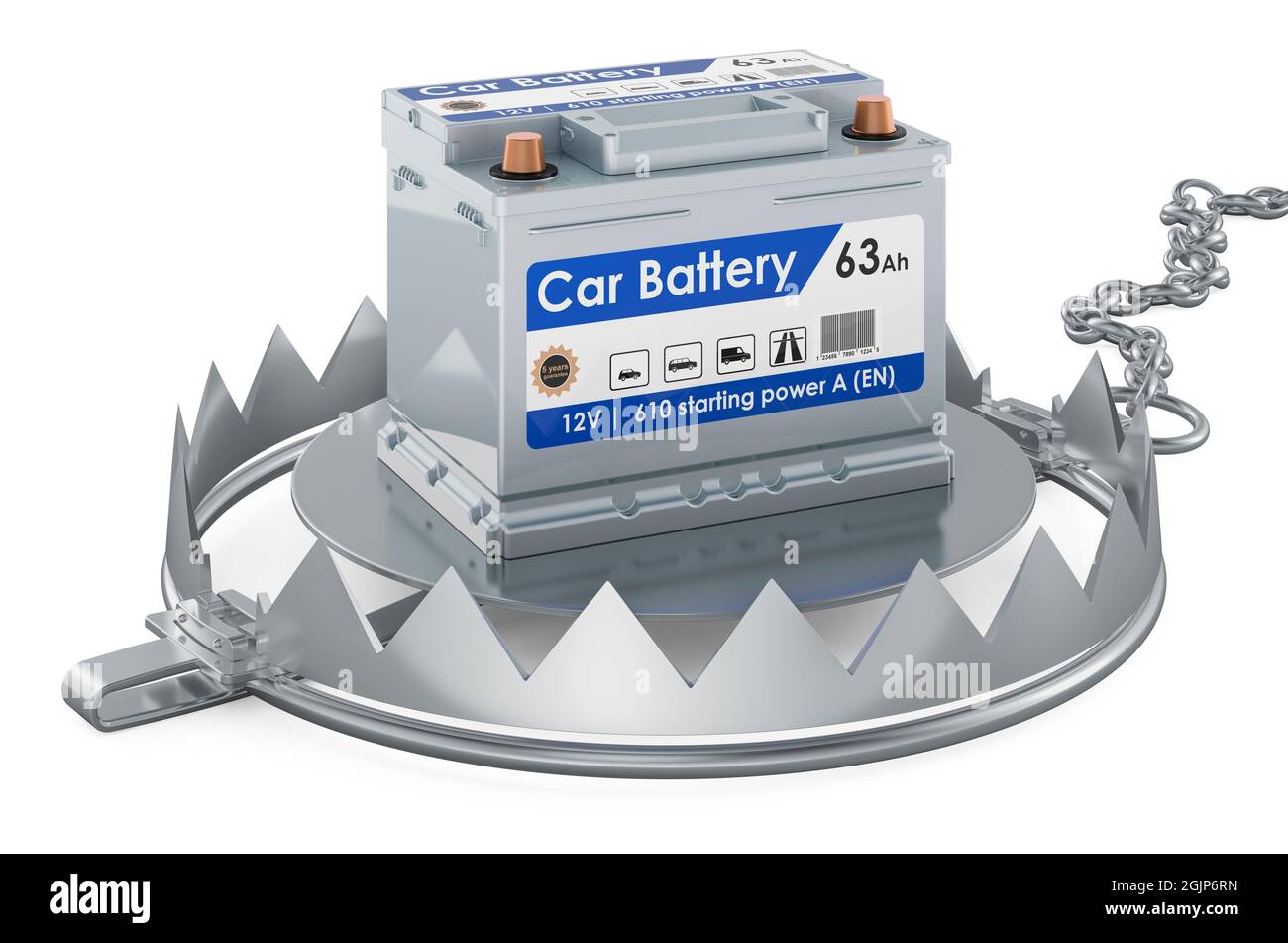 Bear Trap with car battery, 3D rendering isolated on white background ...