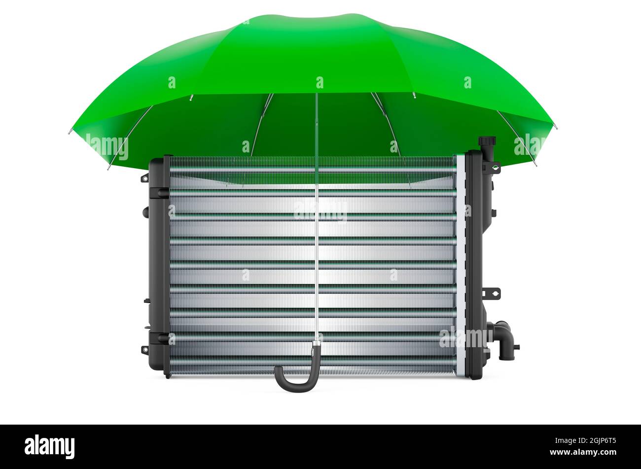 Car radiator under umbrella. 3D rendering isolated on white background ...