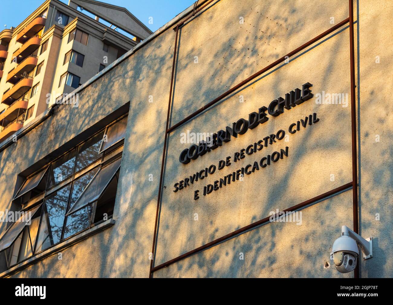 Santiago, Chile - Sep 9, 2021: Civil registry building letters. Civil registration facility. State civil register office. Stock Photo