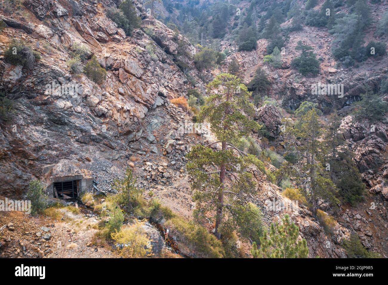 Aerial view of abandoned chromite mine in Troodos mountains, Cyprus Stock Photo