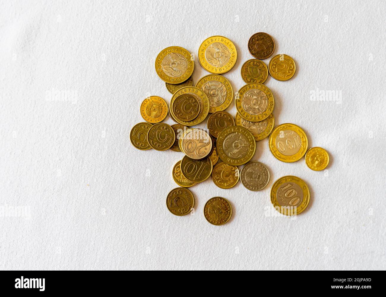 Kazakhstan tenge coins on white background Stock Photo