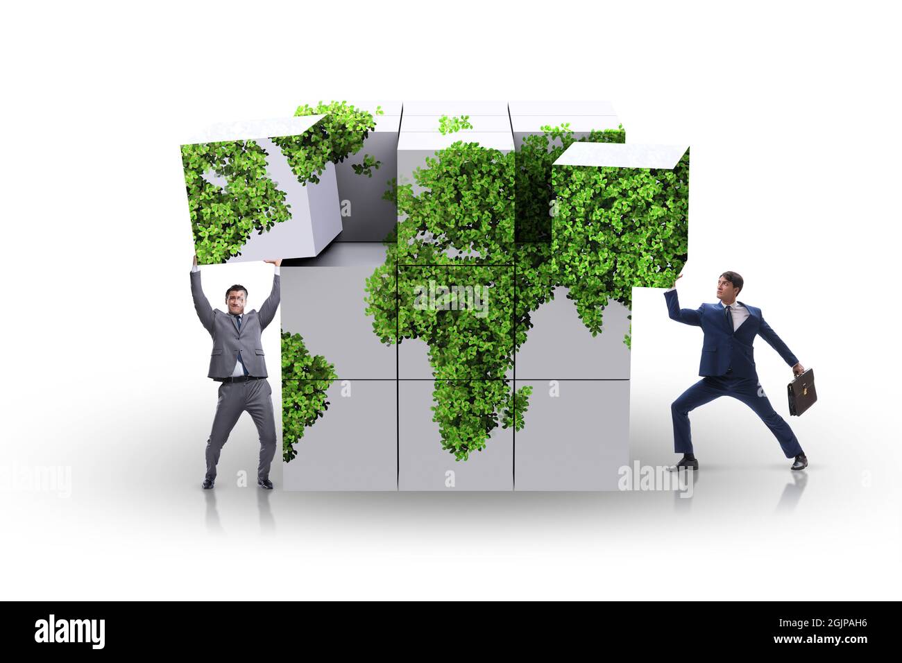 Businessman building world map from the cubes Stock Photo - Alamy