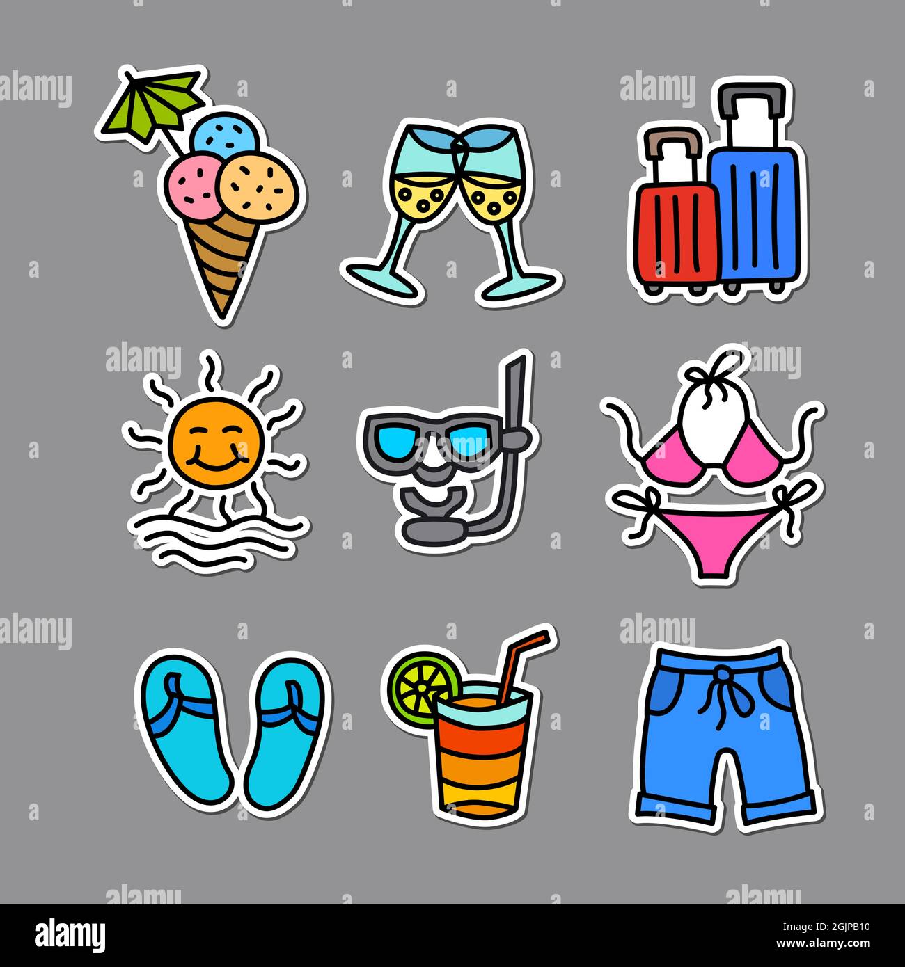 set of vacation and beach resort colorful stickers Stock Vector