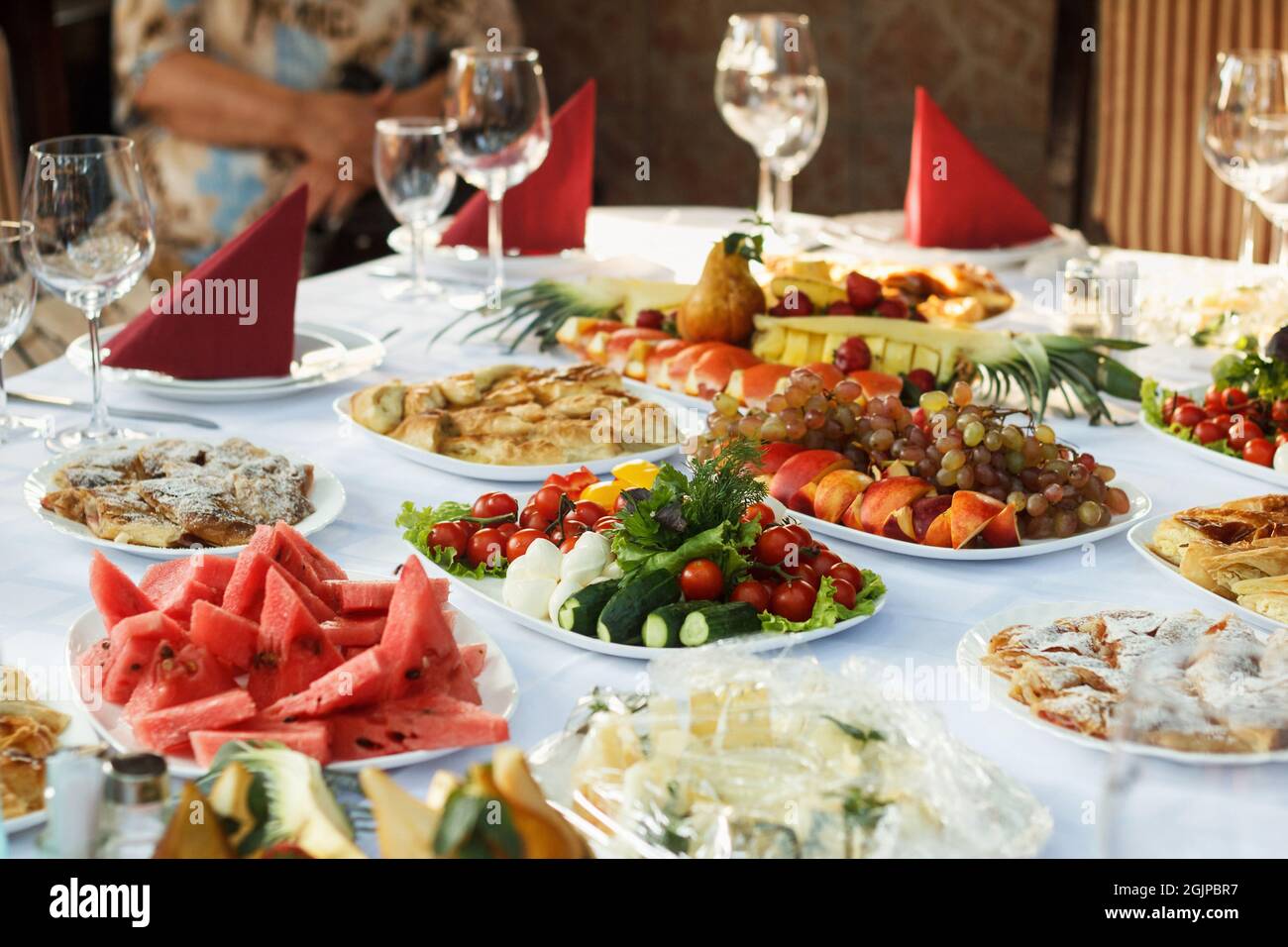 Festive banquet table with celebrate delicios food Stock Photo