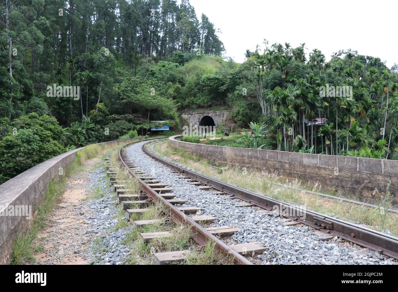 The railway on the nine arch bridge and tunnel Stock Photo Alamy