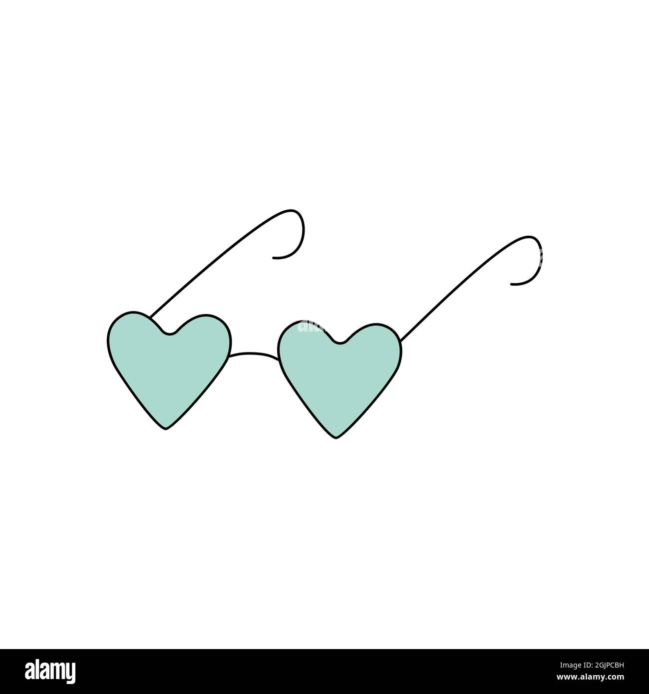 Blue heart shaped eyeglasses. Vector illustration in doodle style isolated on white background. Cartoon eyewear symbol for cards and stickers Stock Vector