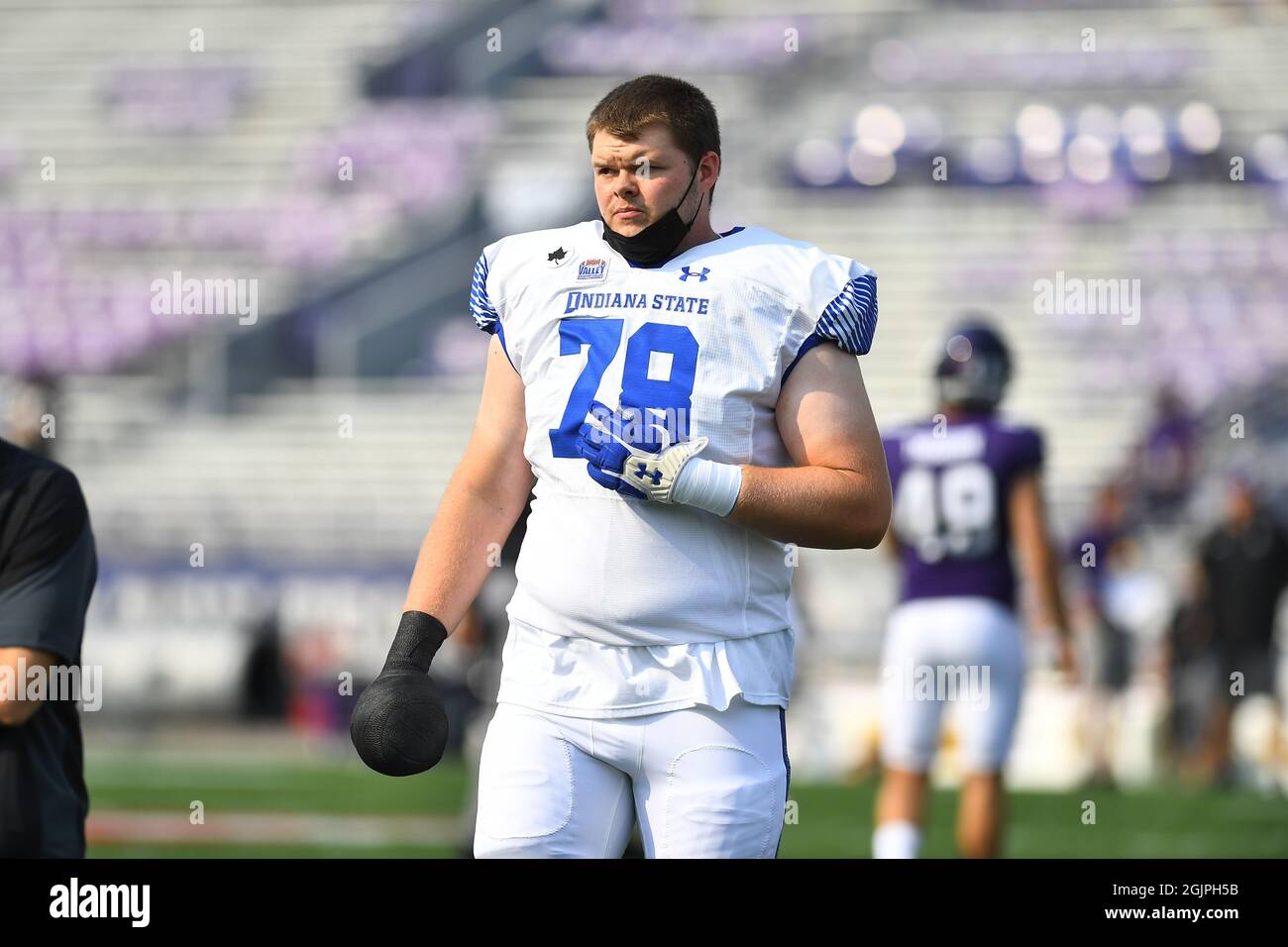 Evanston, Illinois, USA. 11th Sep, 2021. Joel Stevens #78 of the Indiana State Sycamores in action during the NCAA football game between the Northwestern Wildcats vs Indiana State Sycamores at Ryan Field in Evanston, Illinois. Dean Reid/CSM/Alamy Live News Stock Photo