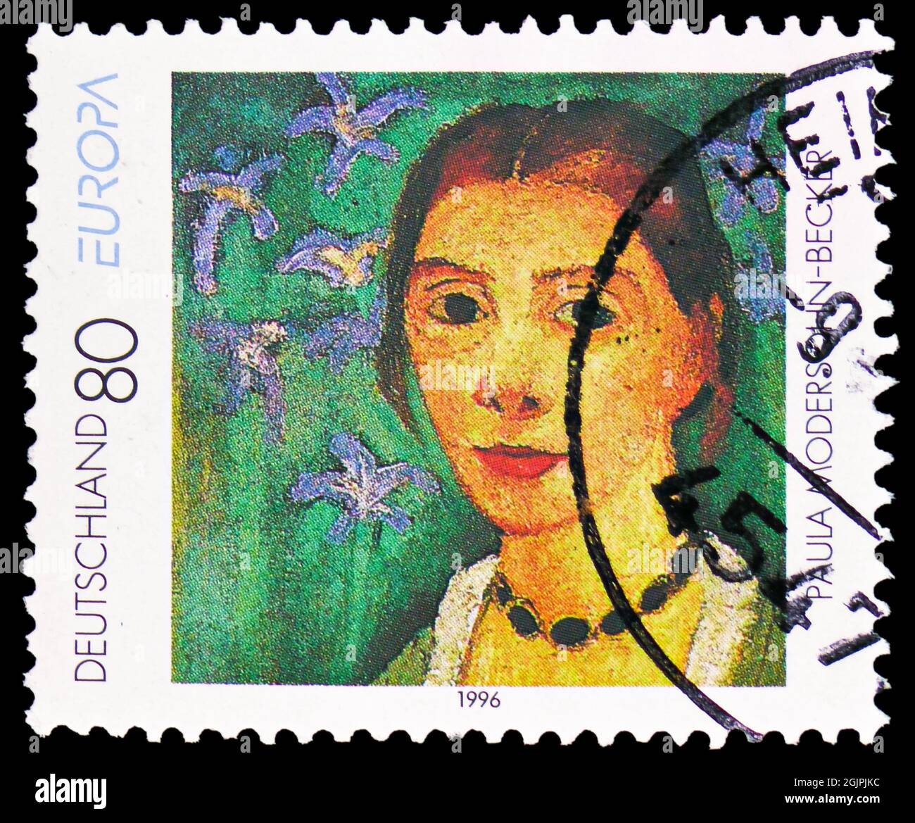 MOSCOW, RUSSIA - APRIL 17, 2021: Postage stamp printed in Germany shows Self-portrait, by Paula Modersohn-Becker (1876-1907), Europa (C.E.P.T.) 1996 - Stock Photo